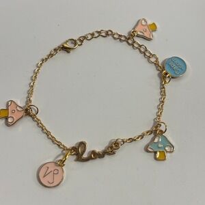 Charm Bracelet Zodiac Capricorn Gold Tone with Cute Dangle Mushroom Charms‎